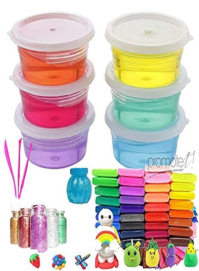 Promote Trader DIY Slime Kit with 6 Crystal Slime+ 24 Air Dry Clay+ 1 Slime Pot with Free Tools and Glitter for Kids Boys and Girls Age 3+ Years Magic Mud Surprise Gift - Image 1